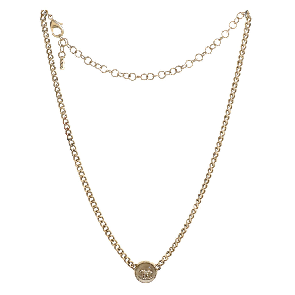 CC Round Pendant Chain Choker Necklace Metal with Resin and Crystals