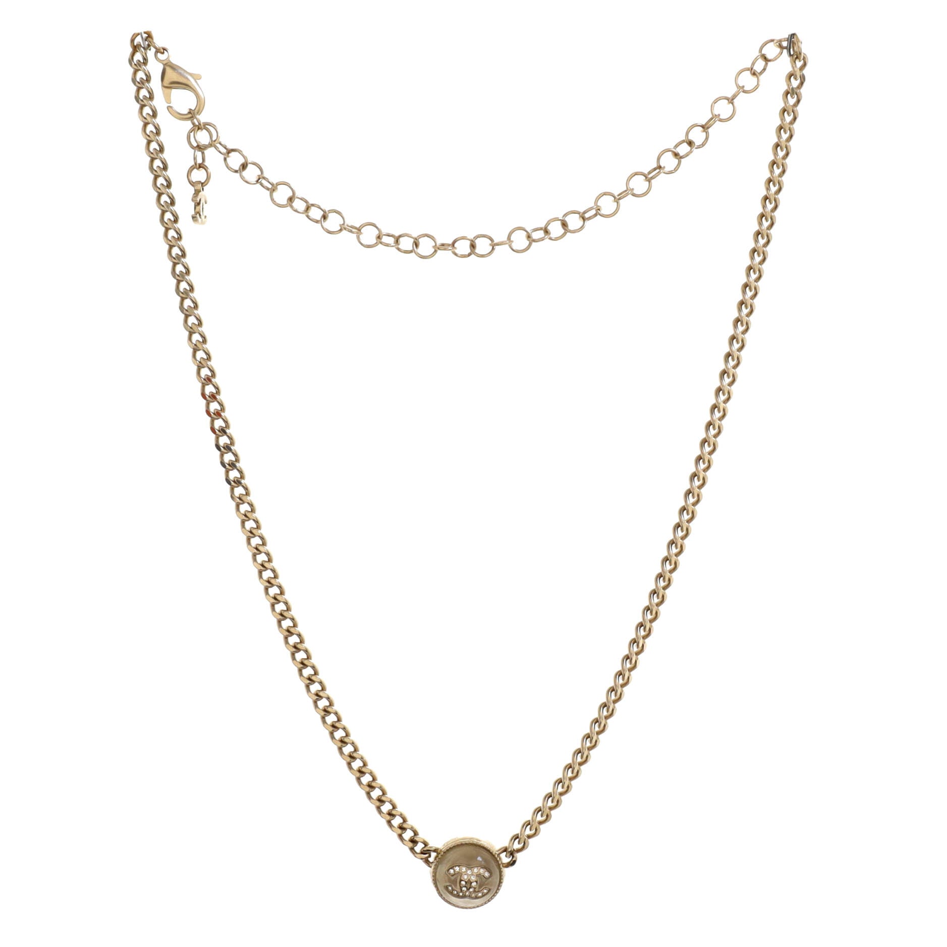 CC Round Pendant Chain Choker Necklace Metal with Resin and Crystals