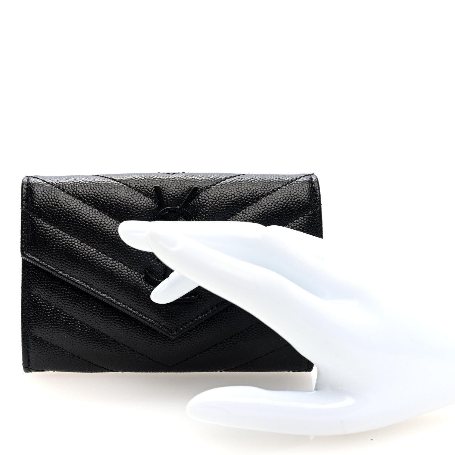 Grain De Poudre Matelasse Chevron Small Monochome Monogram Envelope Wallet Black