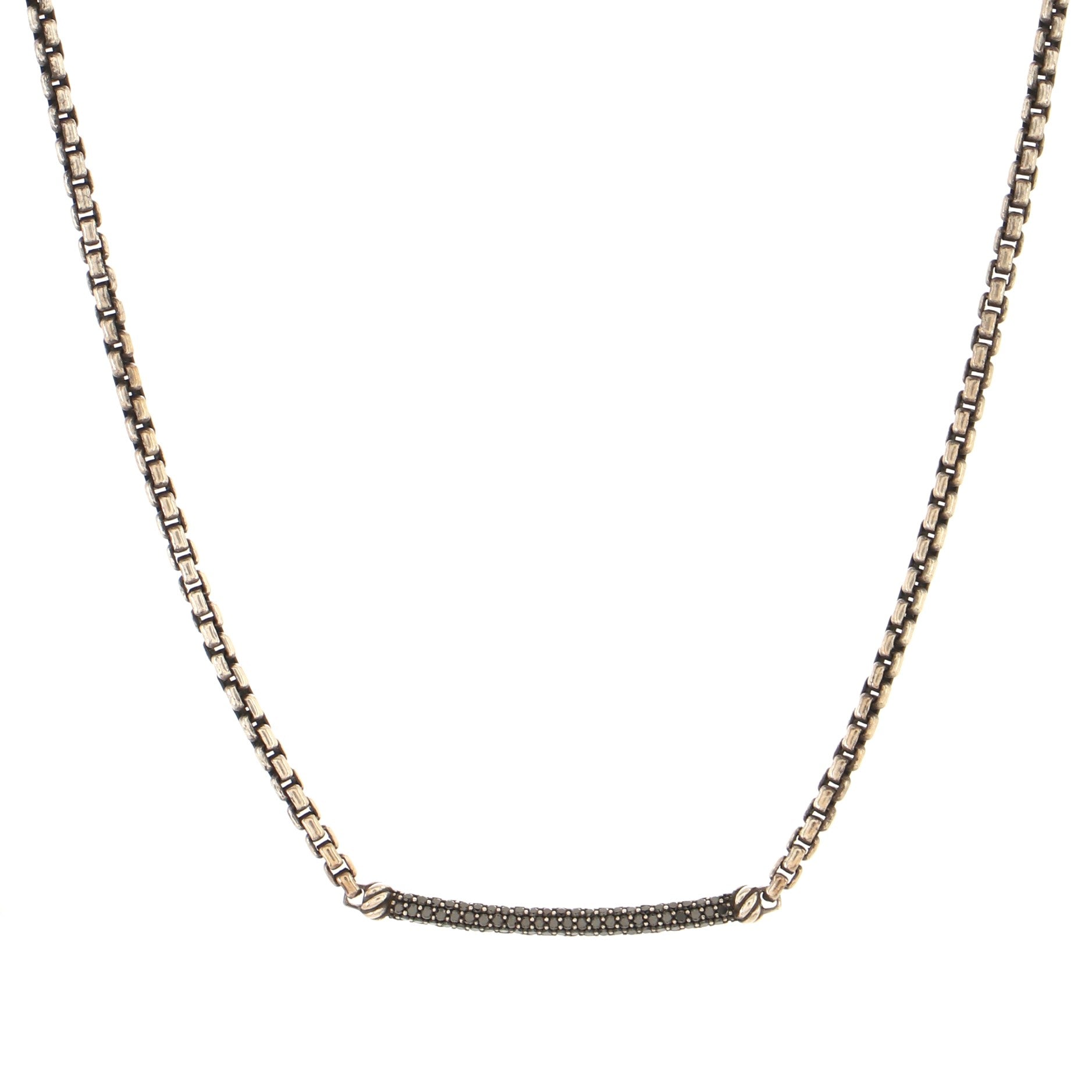 Petite Metro Pendant Necklace Sterling Silver with Black Diamonds