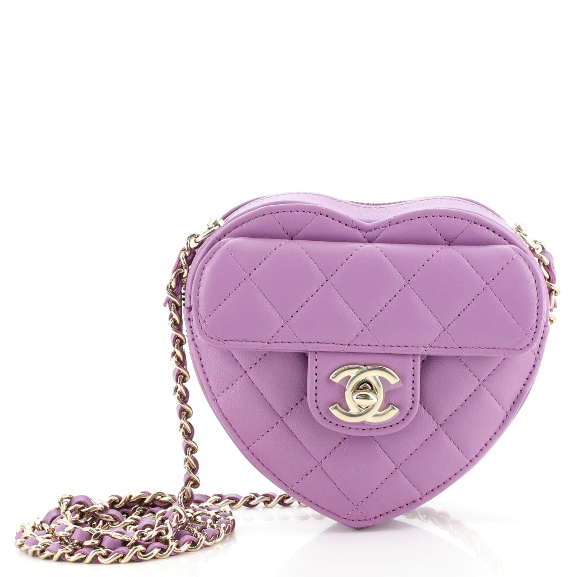 CC in Love Heart Clutch with Chain Quilted Lambskin