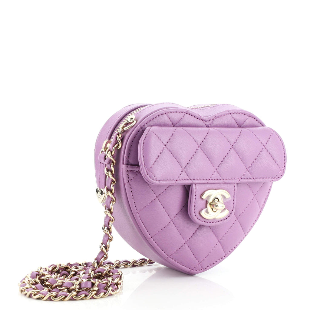 CC in Love Heart Clutch with Chain Quilted Lambskin