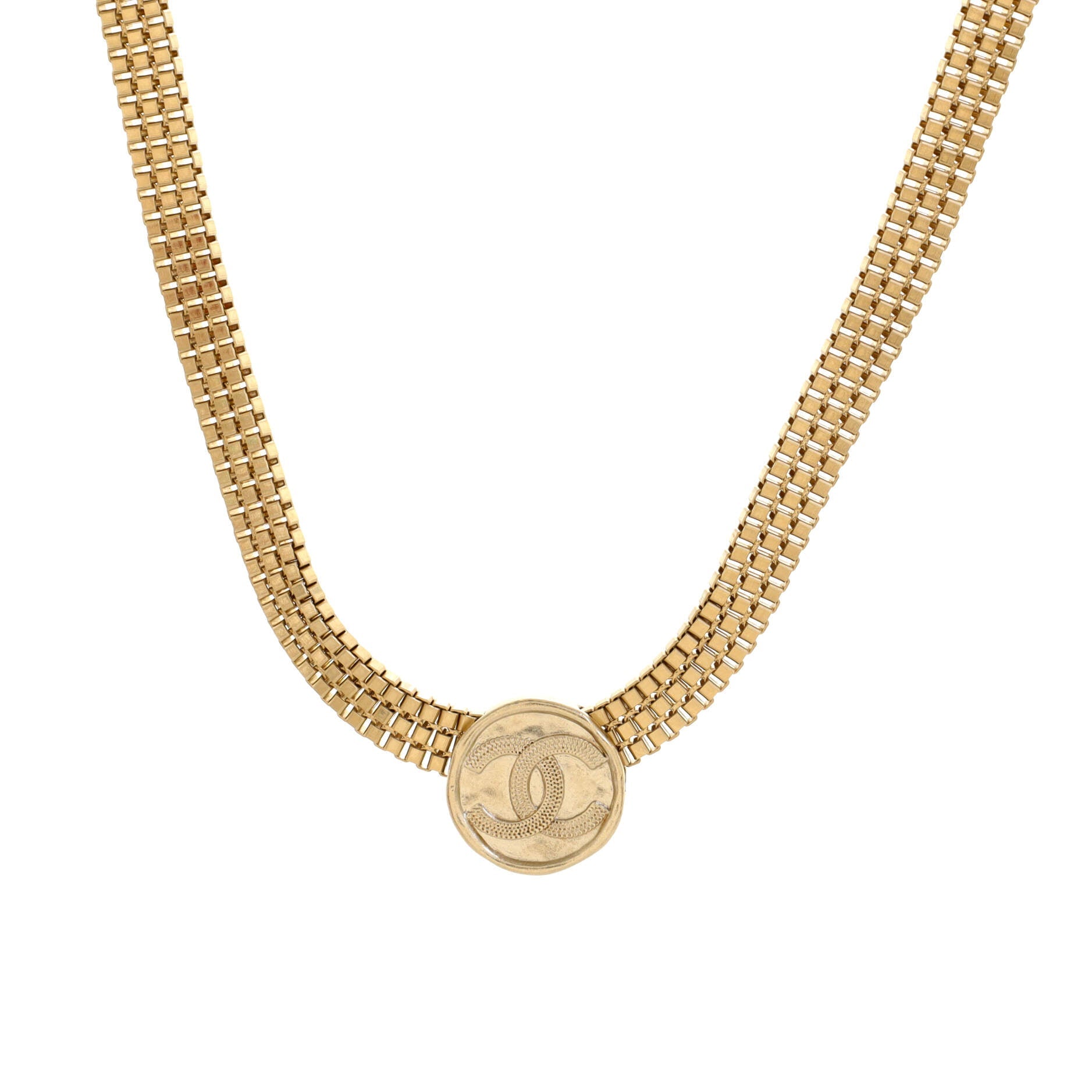 CC Medallion Chain Link Choker Necklace Metal