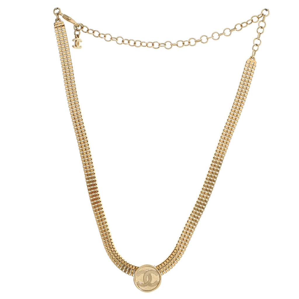 CC Medallion Chain Link Choker Necklace Metal