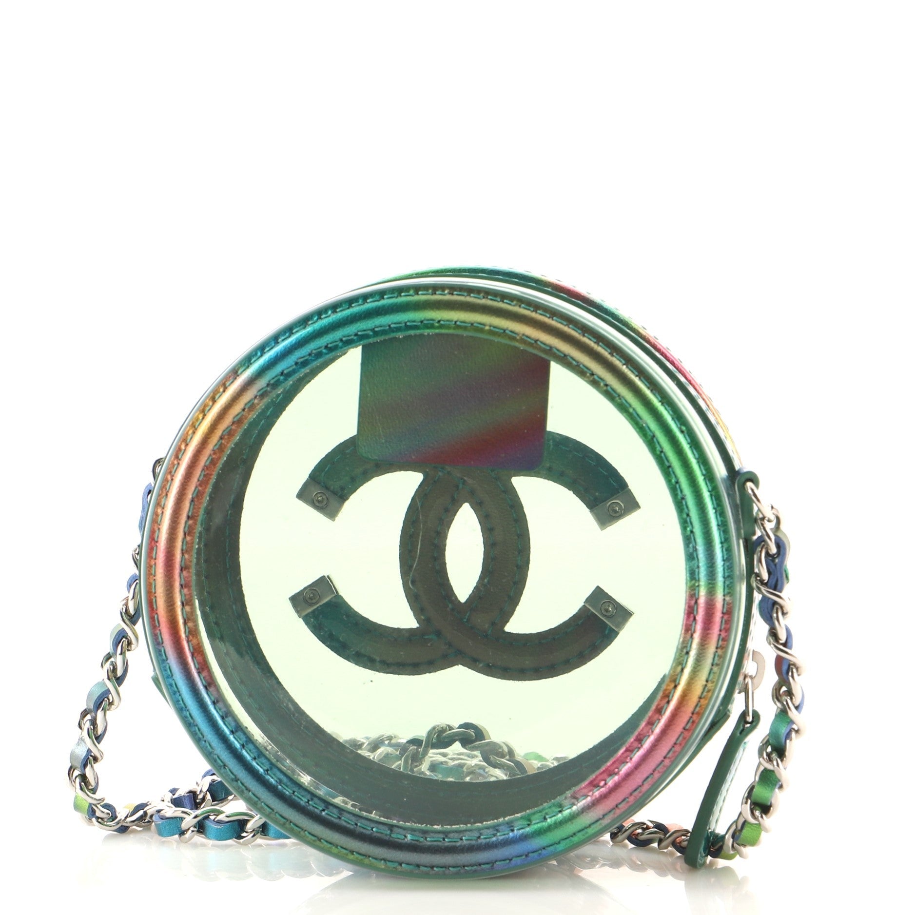 Filigree Round Clutch with Chain PVC with Lambskin Mini