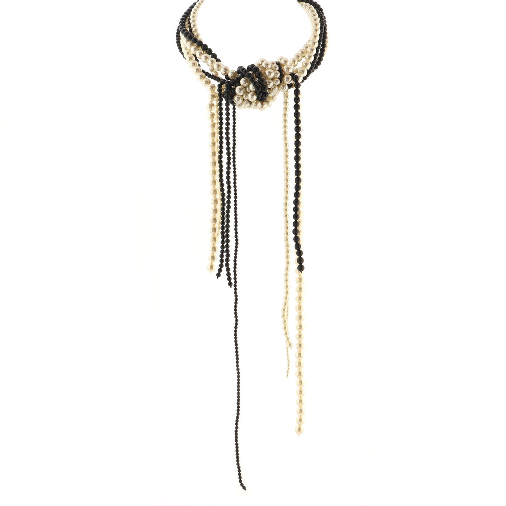 Knot Runway Statement Necklace Faux Pearls