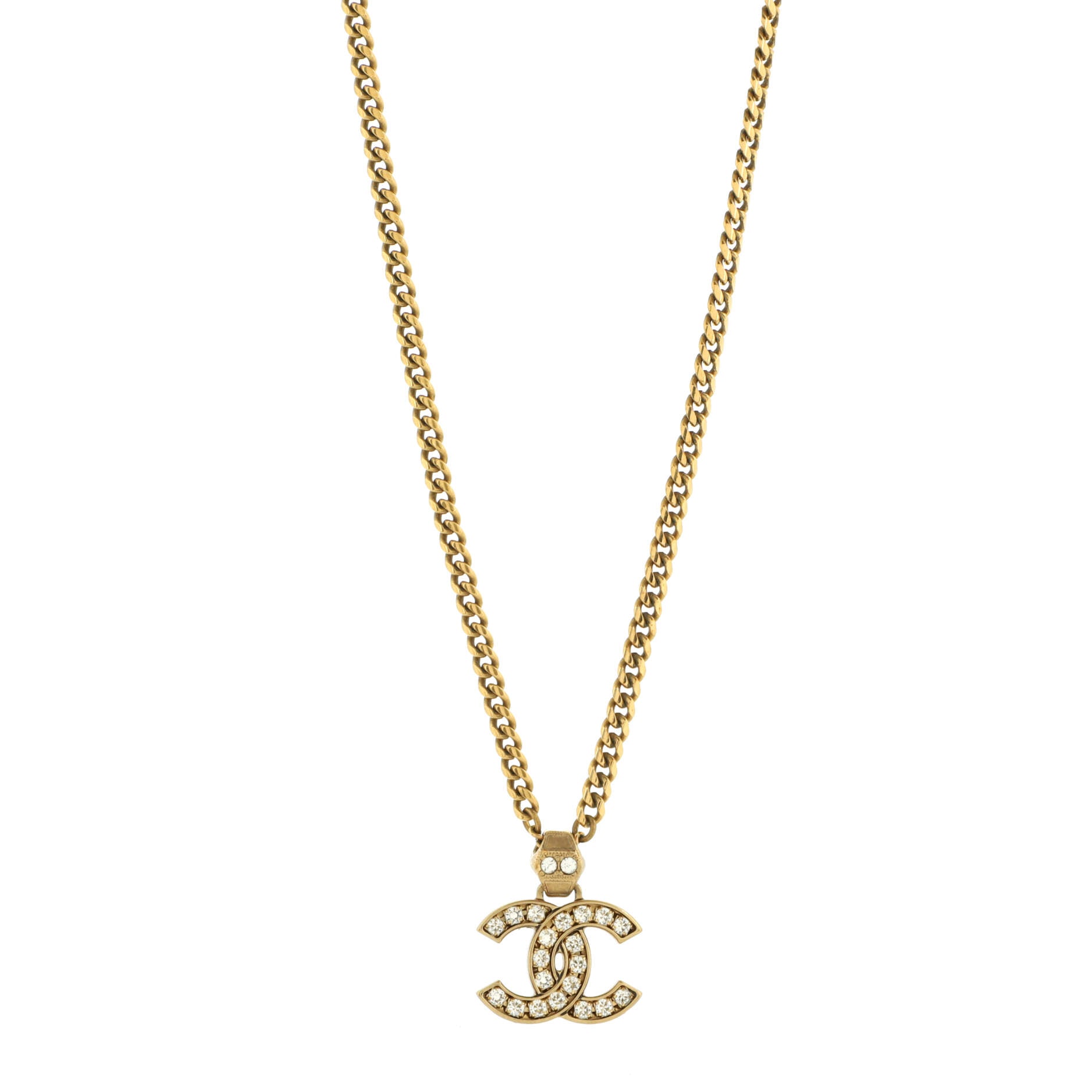 CC Pendant Necklace Crystal Embellished Metal