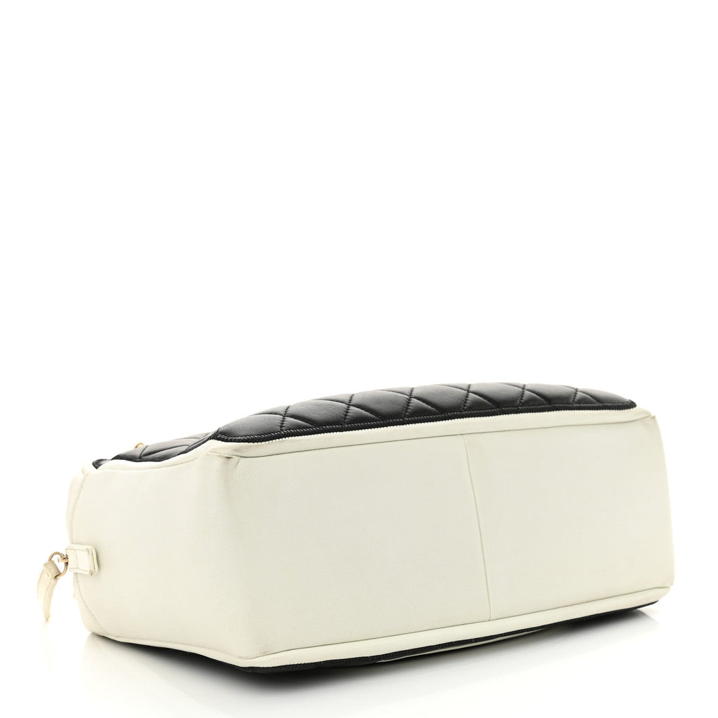 Lambskin Quilted Graphic Camera Case Black White