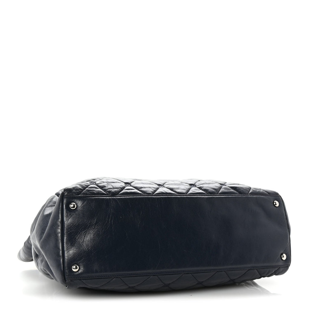 Lambskin Quilted Hidden Chain Tote Navy