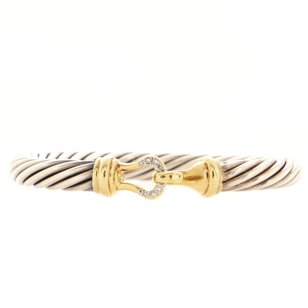Cable Buckle Bracelet Sterling Silver with 18K Yellow Gold and Pave Diamonds 7mm