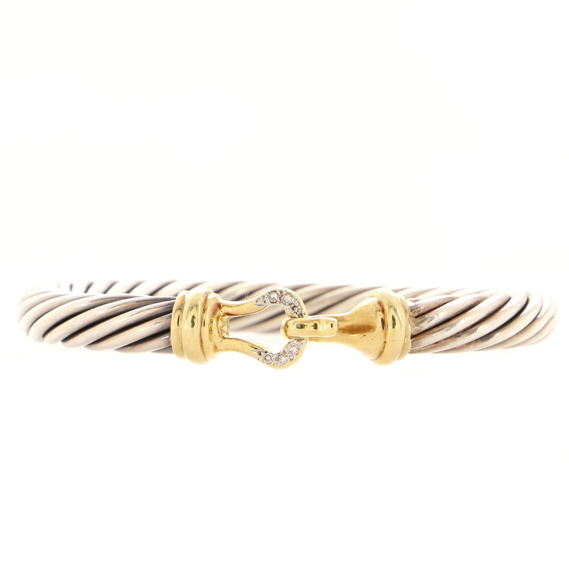 Cable Buckle Bracelet Sterling Silver with 18K Yellow Gold and Pave Diamonds 7mm