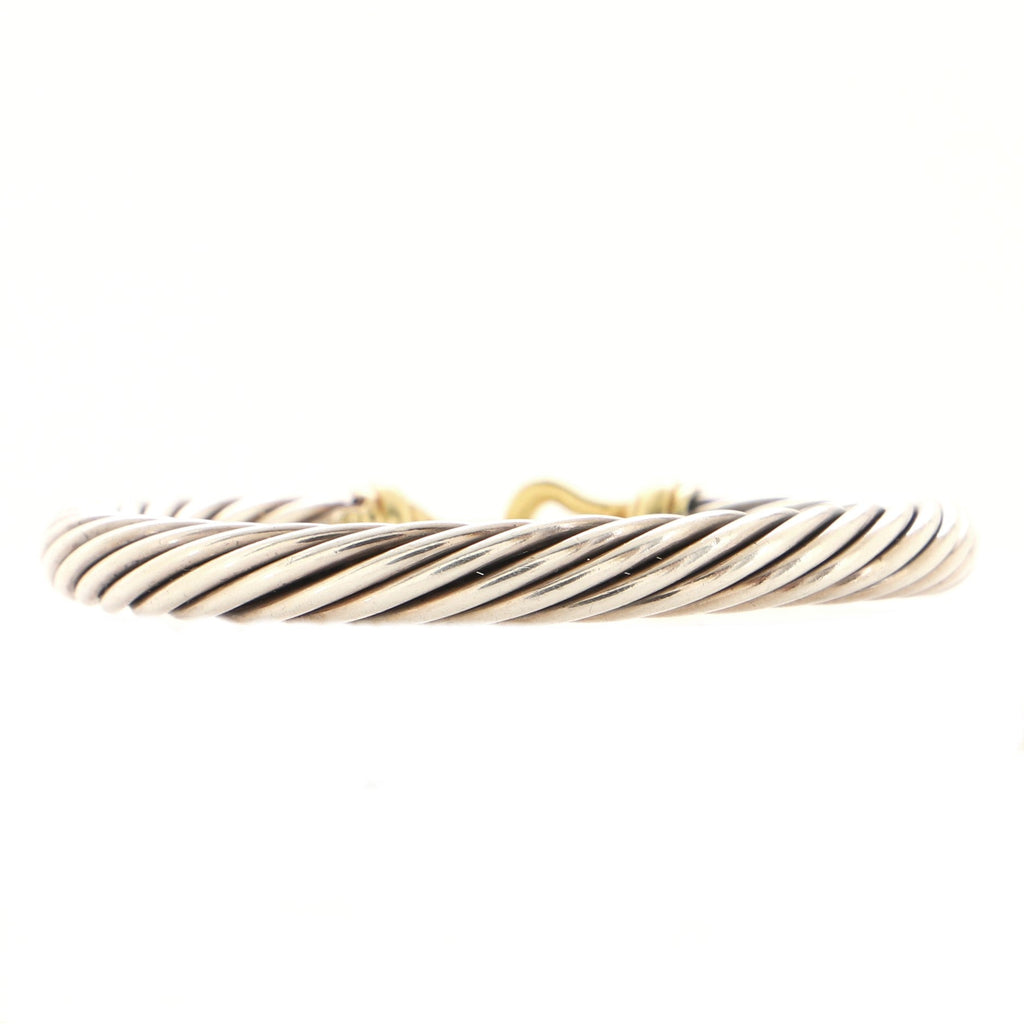 Cable Buckle Bracelet Sterling Silver with 18K Yellow Gold and Pave Diamonds 7mm