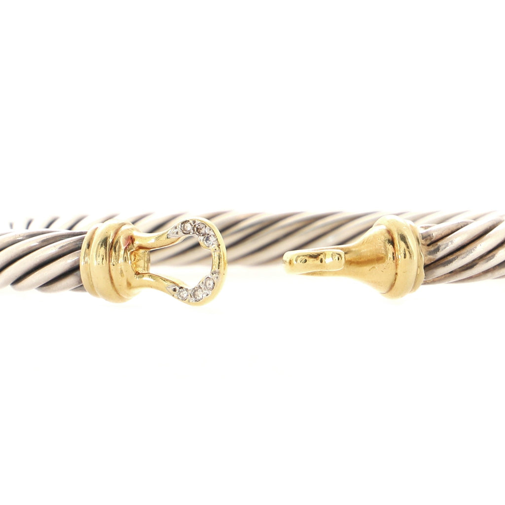Cable Buckle Bracelet Sterling Silver with 18K Yellow Gold and Pave Diamonds 7mm