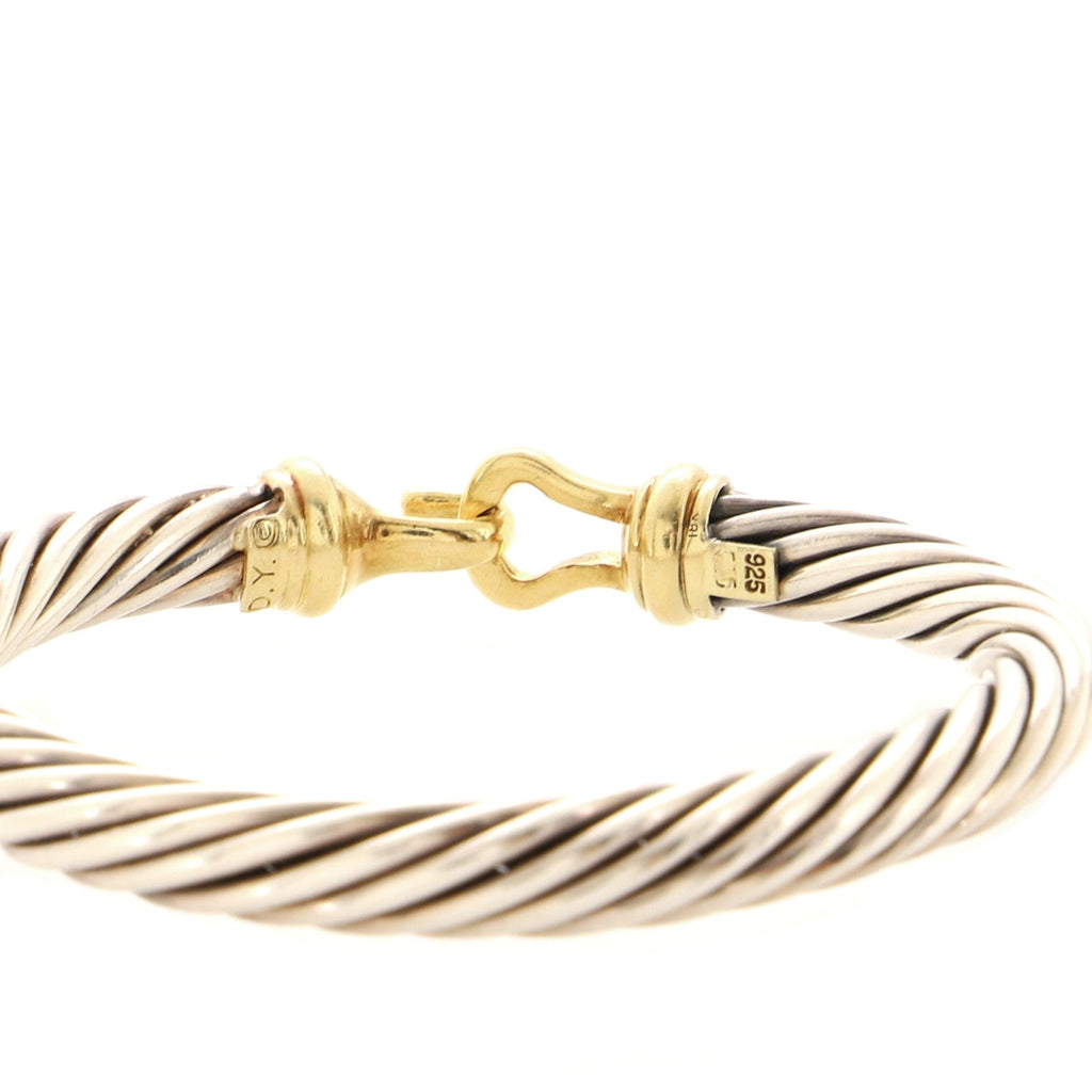 Cable Buckle Bracelet Sterling Silver with 18K Yellow Gold and Pave Diamonds 7mm