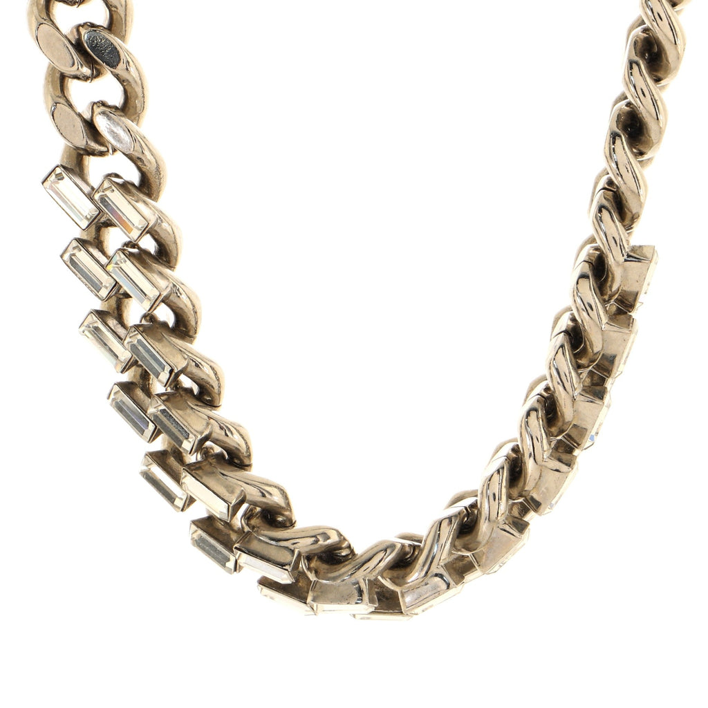 Baguette Curb Chain Choker Necklace Metal with Crystals