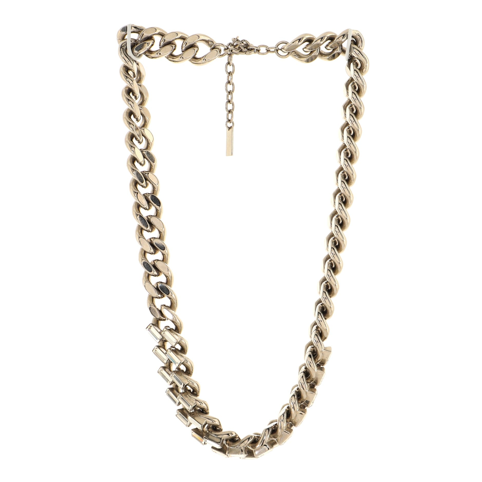 Baguette Curb Chain Choker Necklace Metal with Crystals