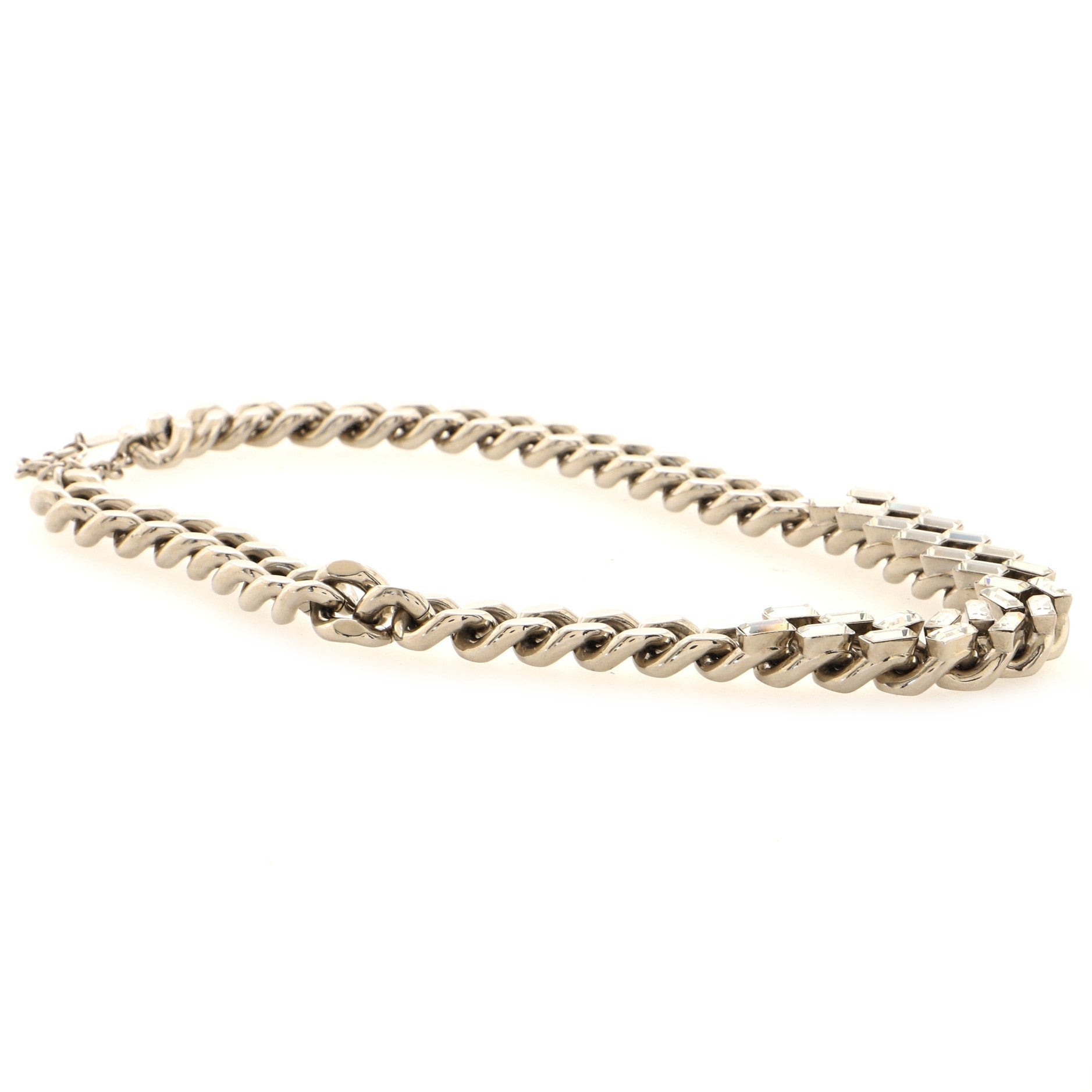 Baguette Curb Chain Choker Necklace Metal with Crystals
