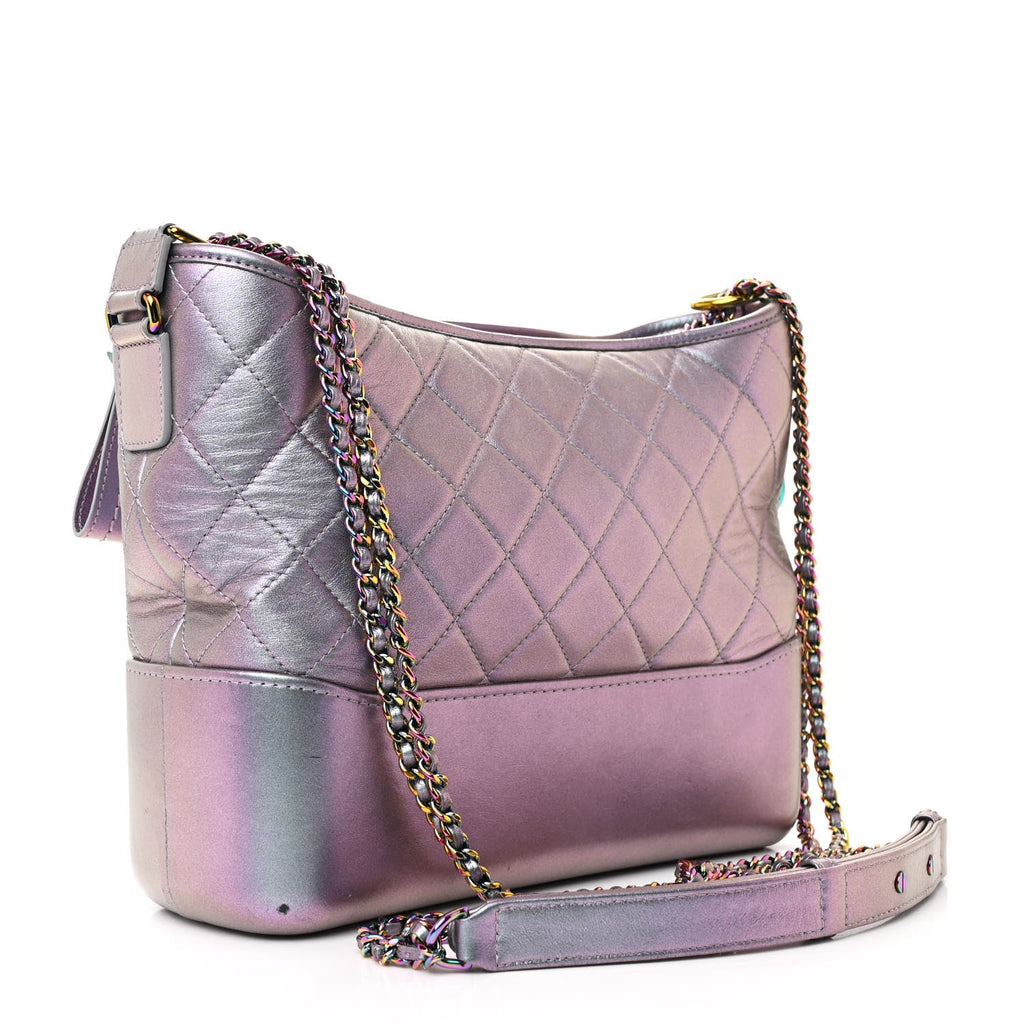 Iridescent Lambskin Calfskin Quilted Medium Gabrielle Hobo Light Purple