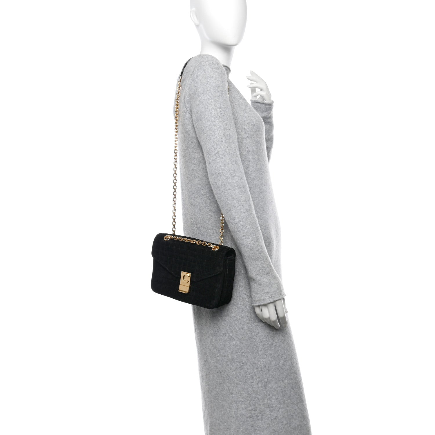 Suede Quilted Medium C Bag Black