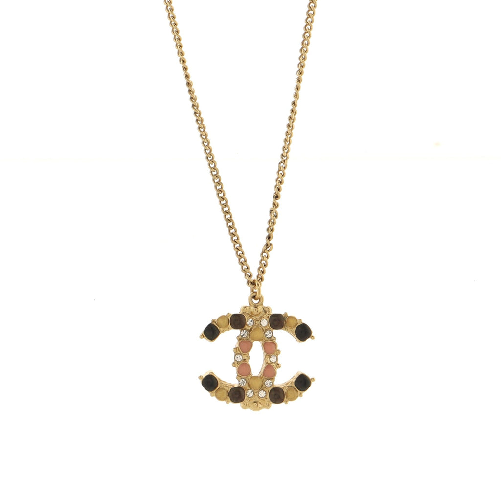 CC Pendant Necklace Metal with Enamel and Crystals