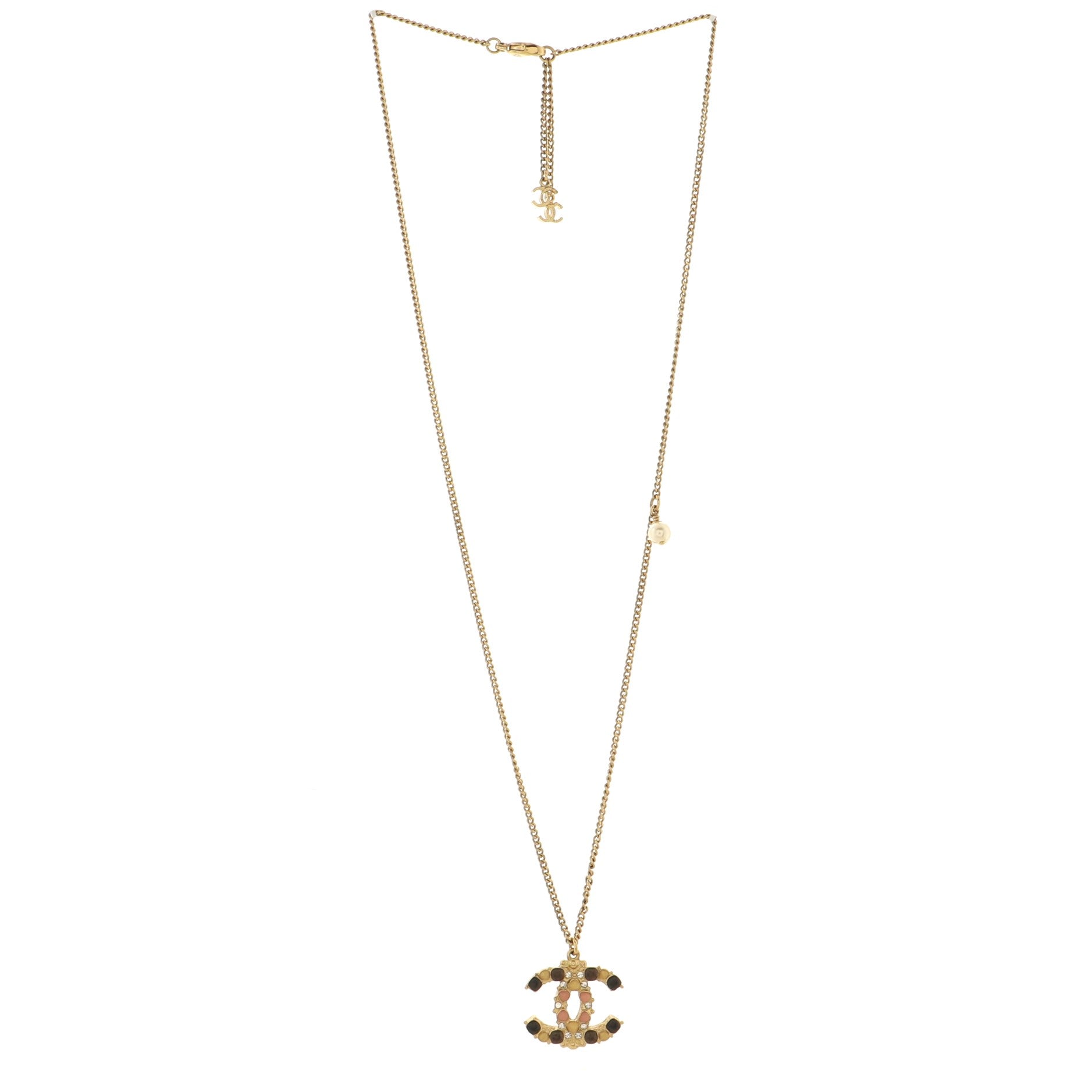 CC Pendant Necklace Metal with Enamel and Crystals