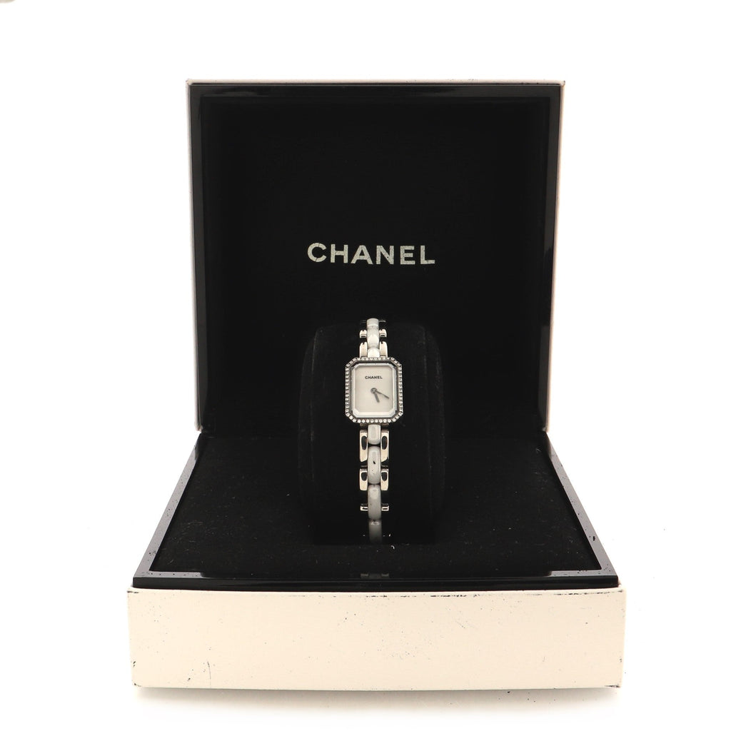 Premiere Mini Quartz Watch Stainless Steel and Ceramic with Diamond Bezel 15mm