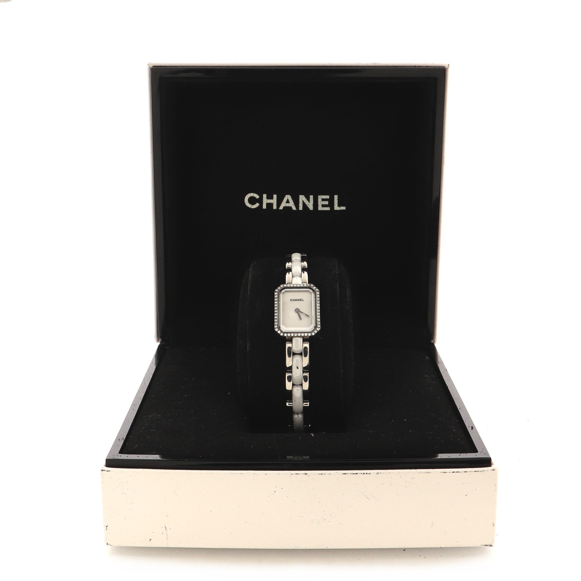 Premiere Mini Quartz Watch Stainless Steel and Ceramic with Diamond Bezel 15mm