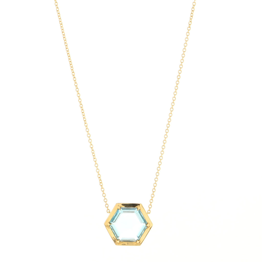 Paloma's Studio Hexagon Pendant Necklace 18K Yellow Gold with Blue Topaz