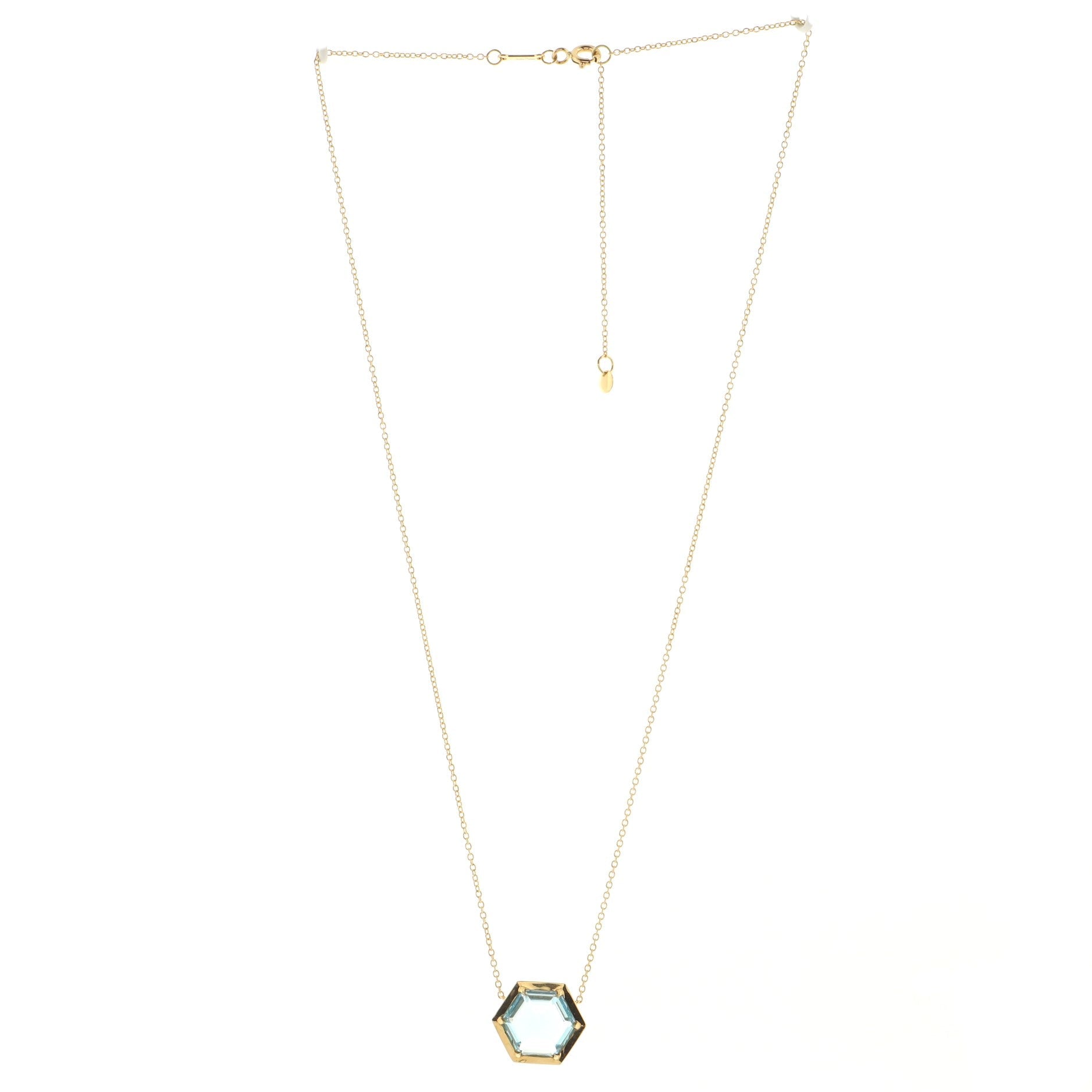 Paloma's Studio Hexagon Pendant Necklace 18K Yellow Gold with Blue Topaz