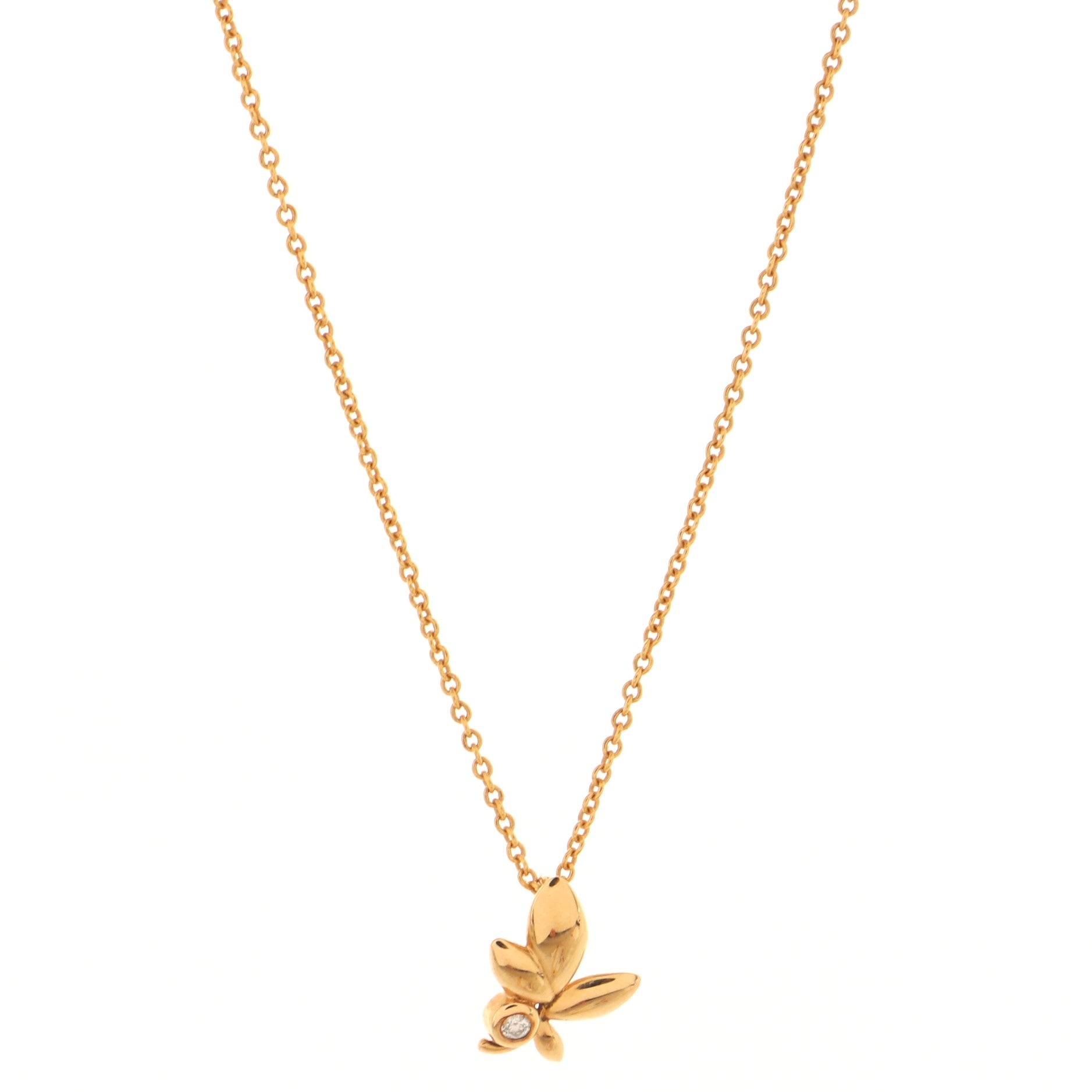Paloma Picasso Olive Leaf Pendant Necklace 18K Rose Gold with Diamond Mini