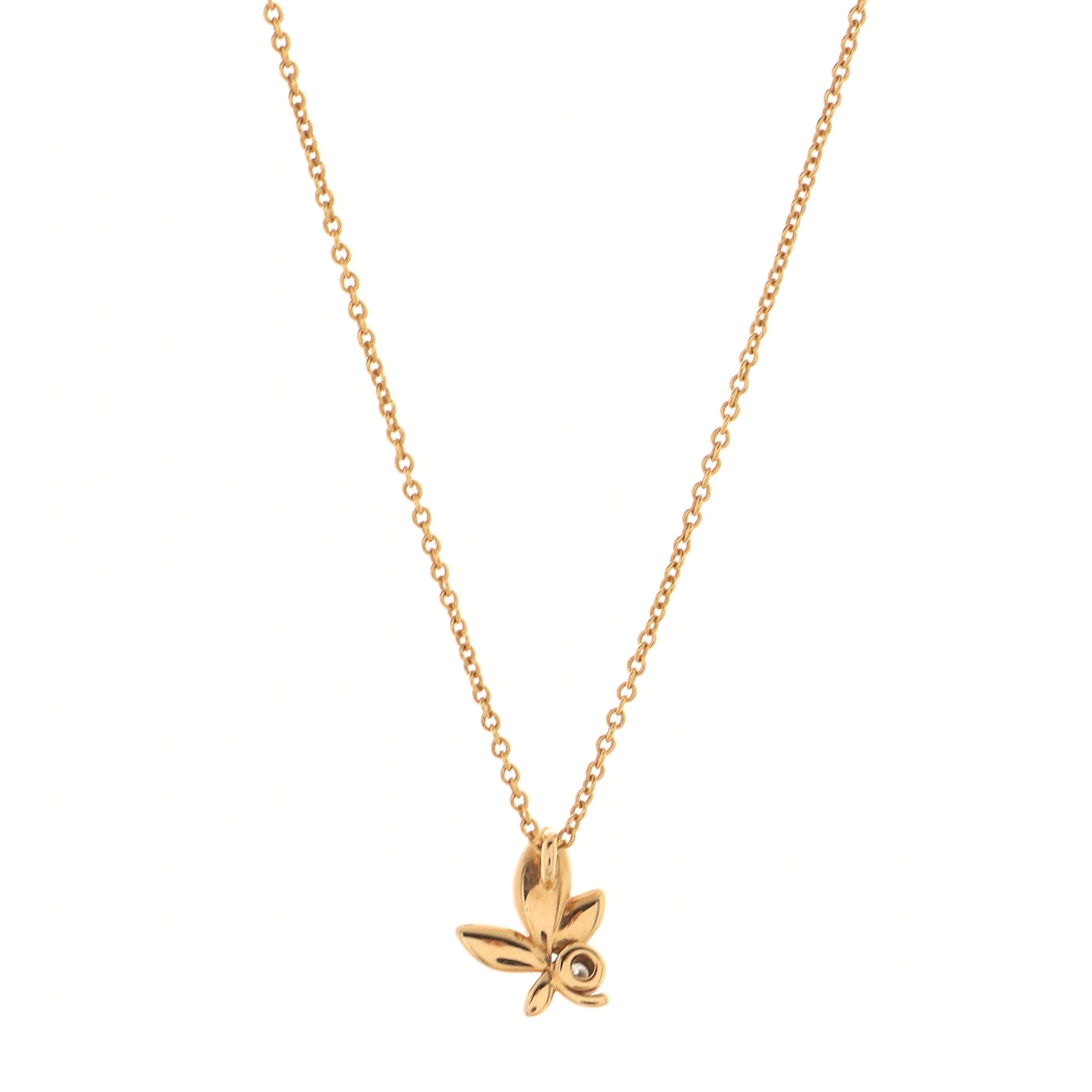Paloma Picasso Olive Leaf Pendant Necklace 18K Rose Gold with Diamond Mini