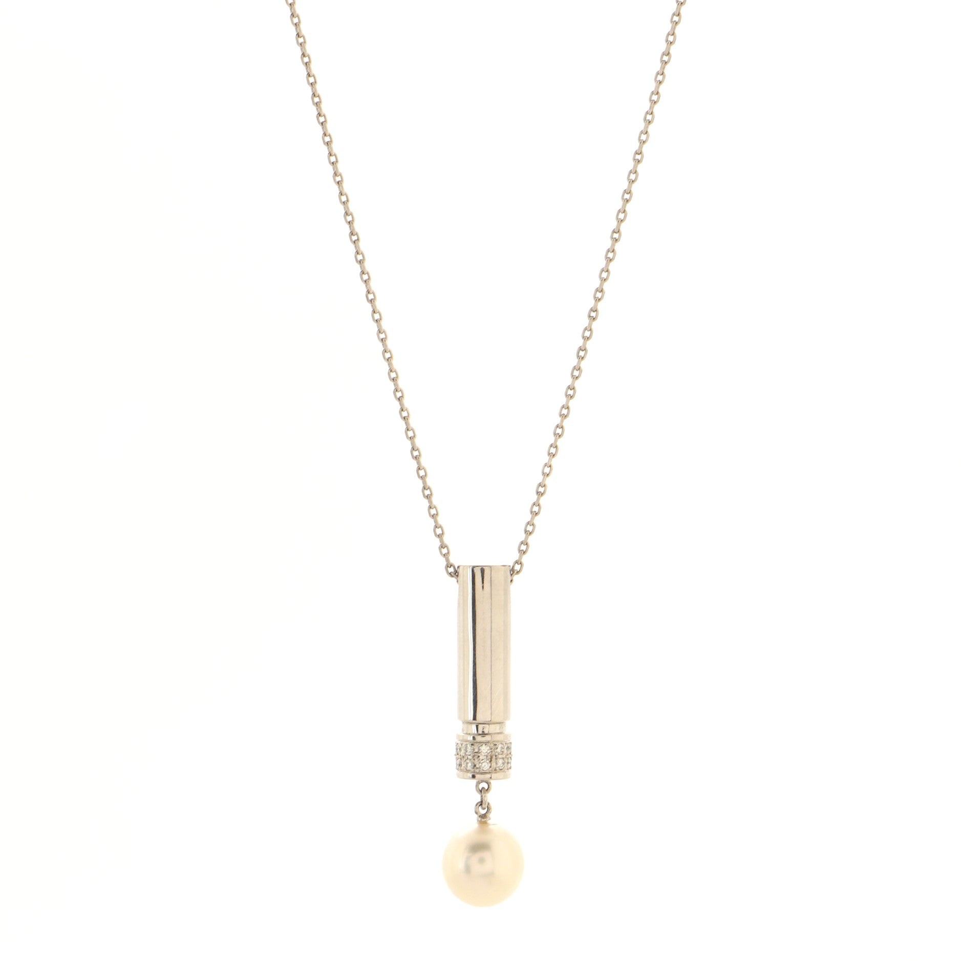 Drop Pendant Necklace 14K White Gold with Diamonds 9mm