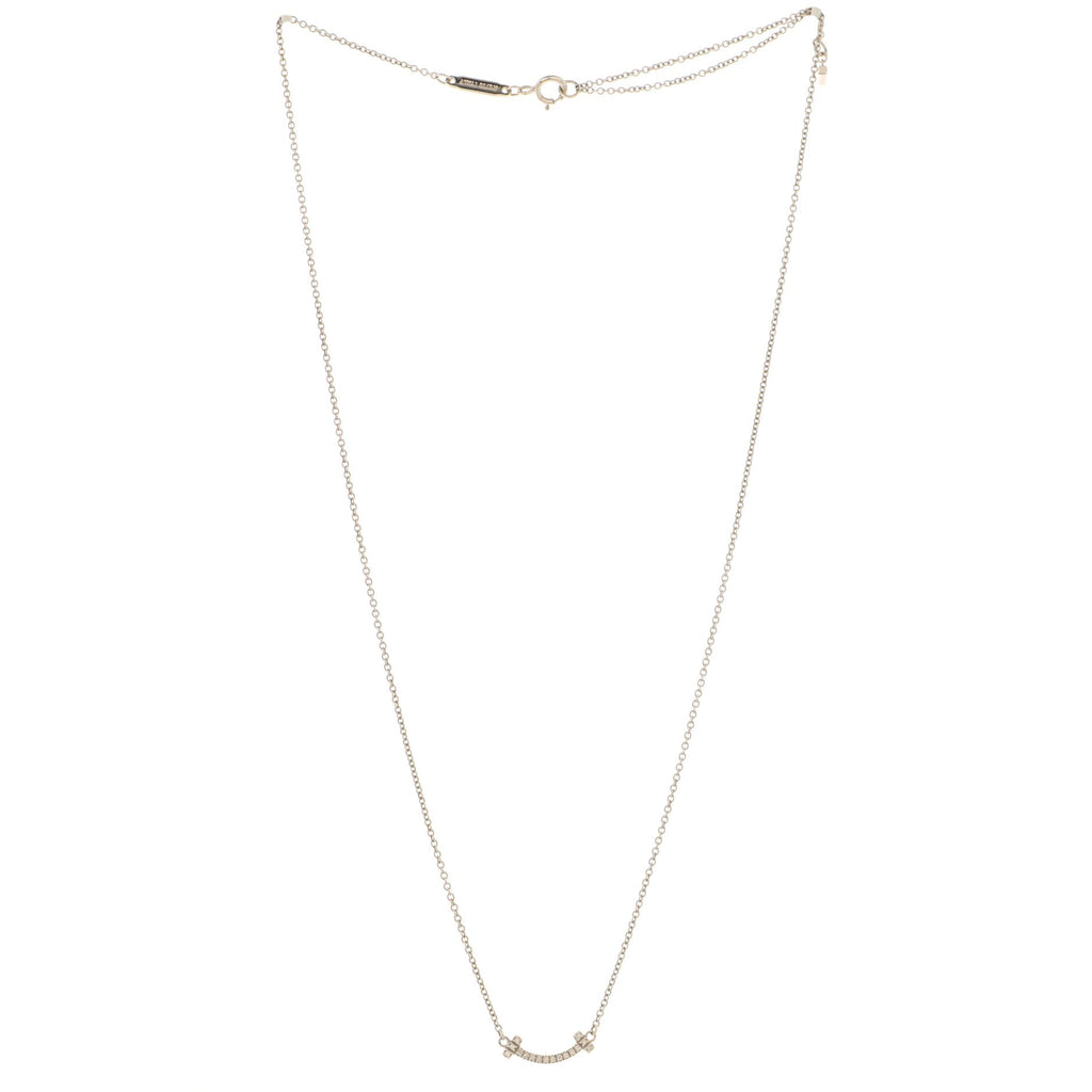 T Smile Pendant Necklace 18K White Gold with Diamonds Mini