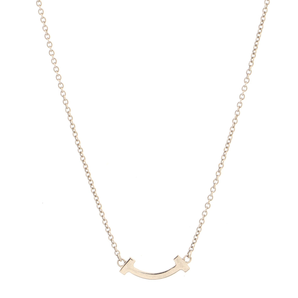 T Smile Pendant Necklace 18K White Gold with Diamonds Mini