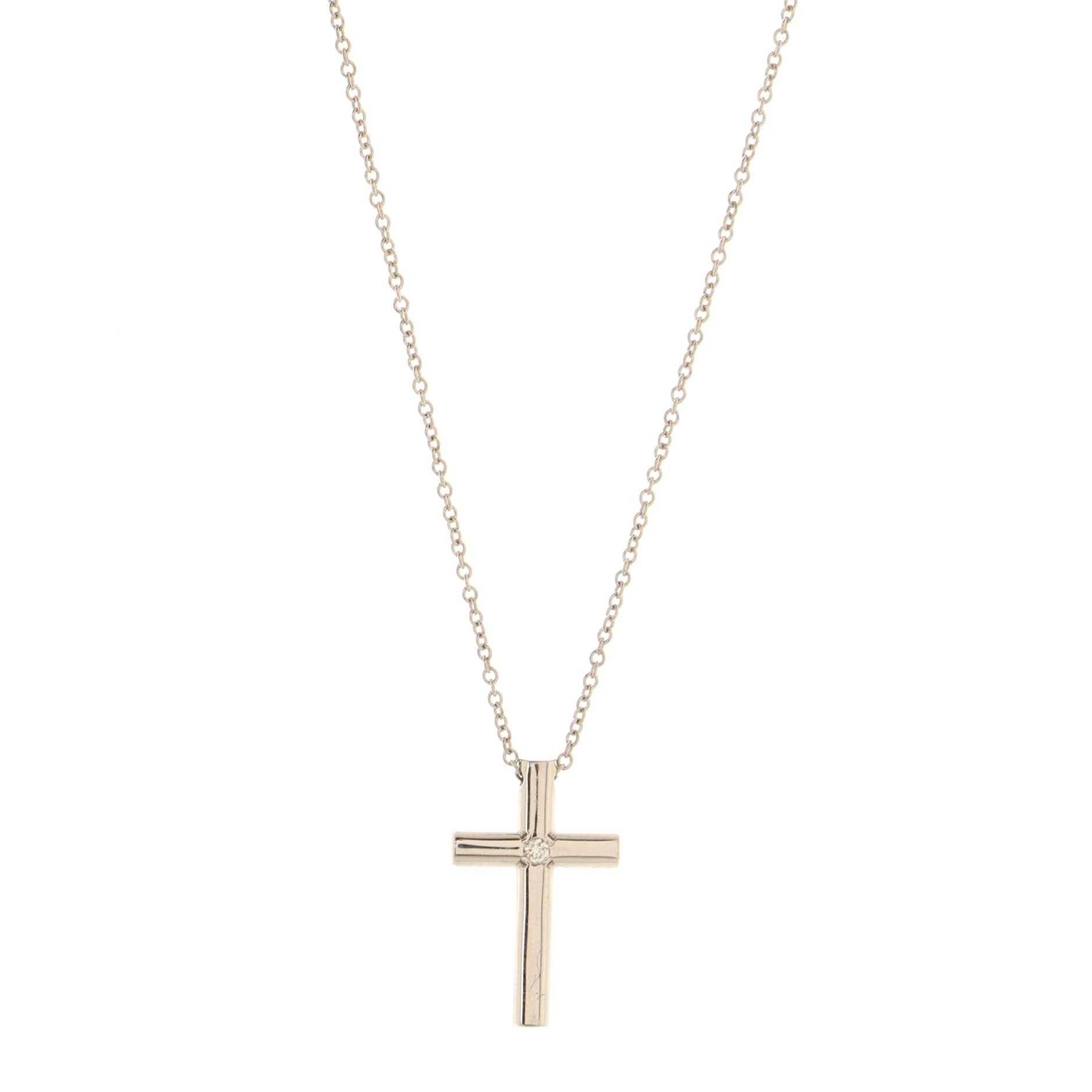 Cross Pendant Necklace 18K White Gold with Diamond