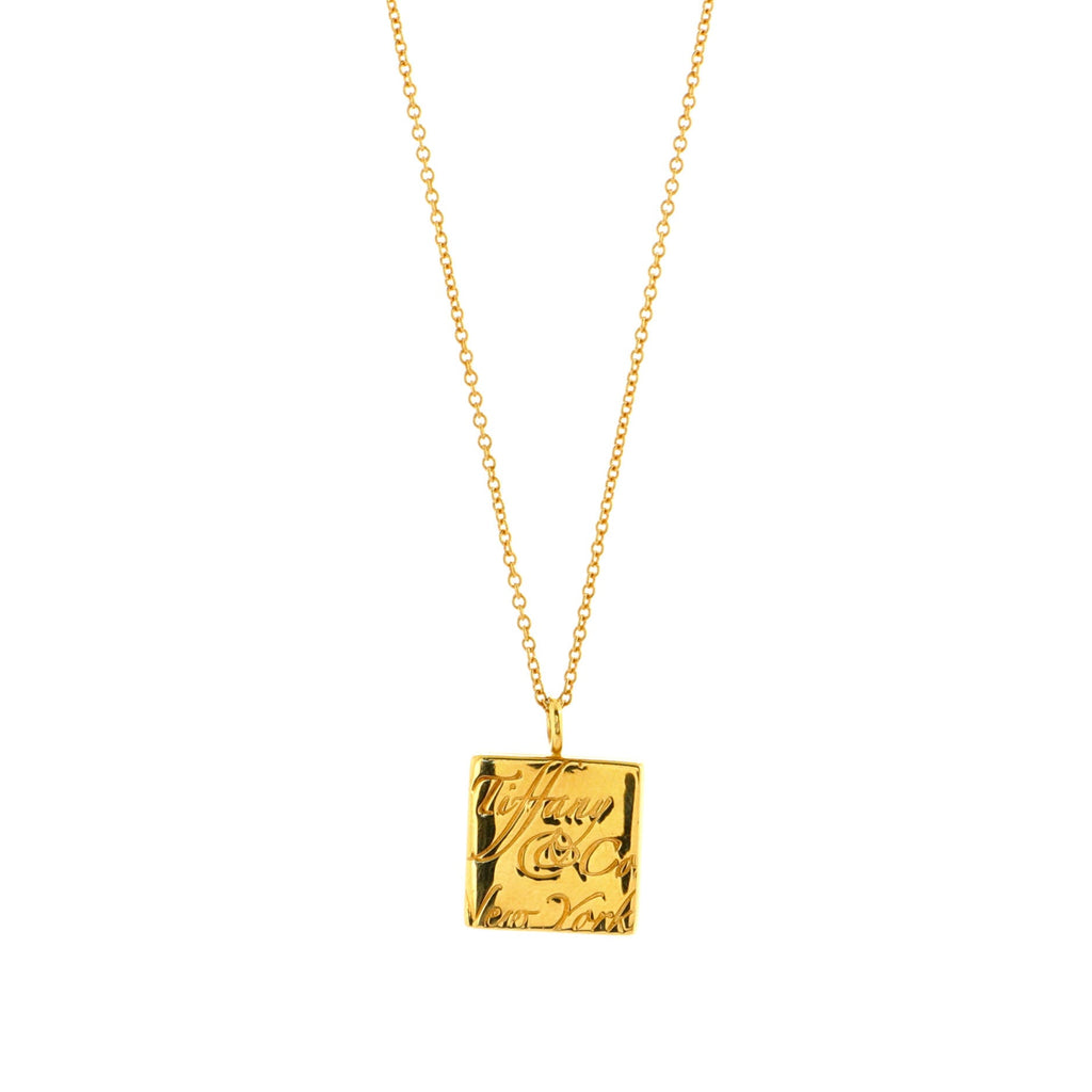 Notes Square Pendant Necklace 18K Yellow Gold