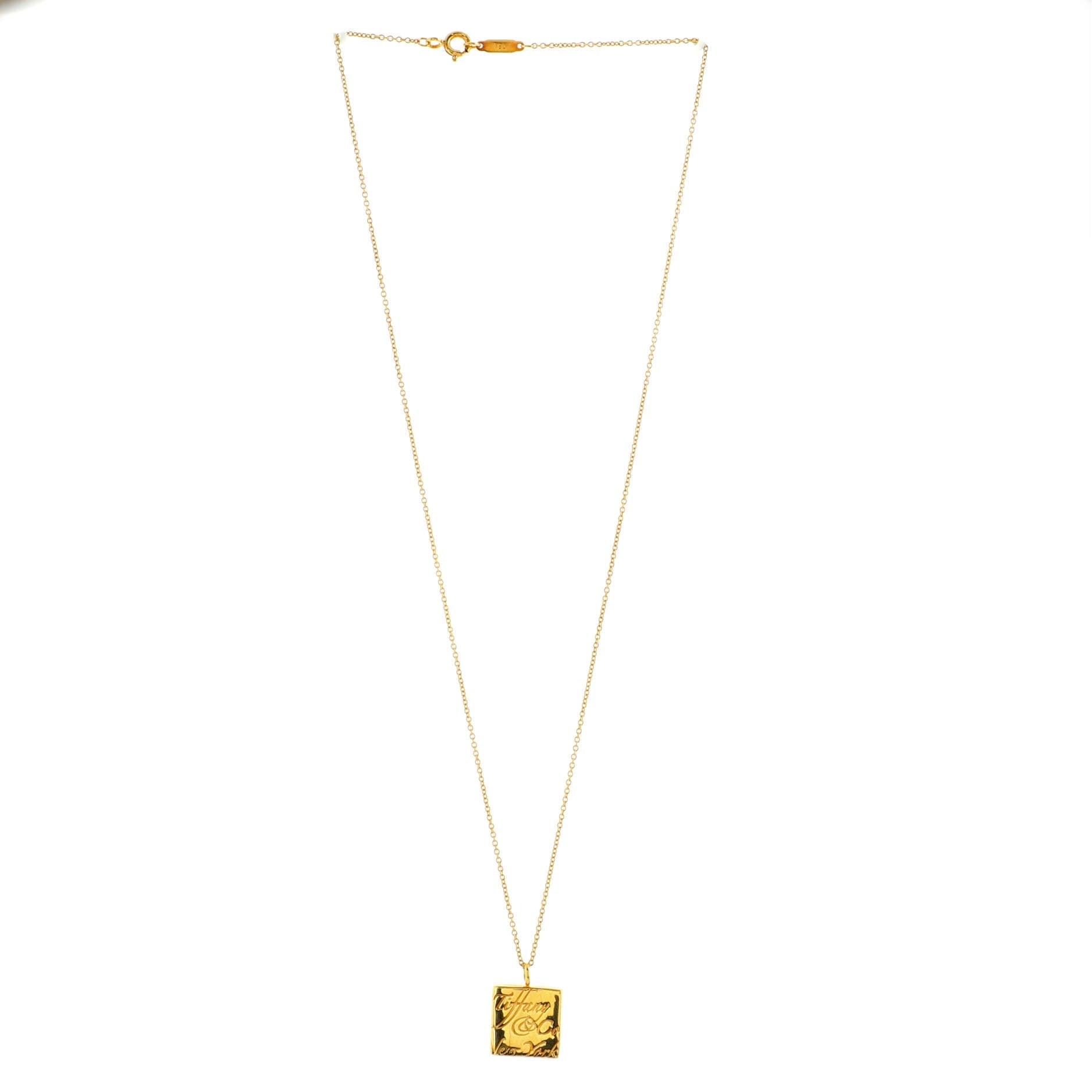 Notes Square Pendant Necklace 18K Yellow Gold