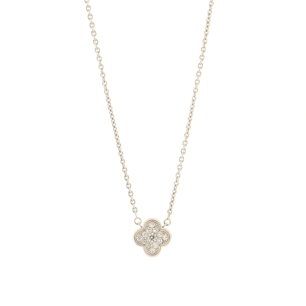 Pure Alhambra Pendant Necklace 18K White Gold with Diamonds