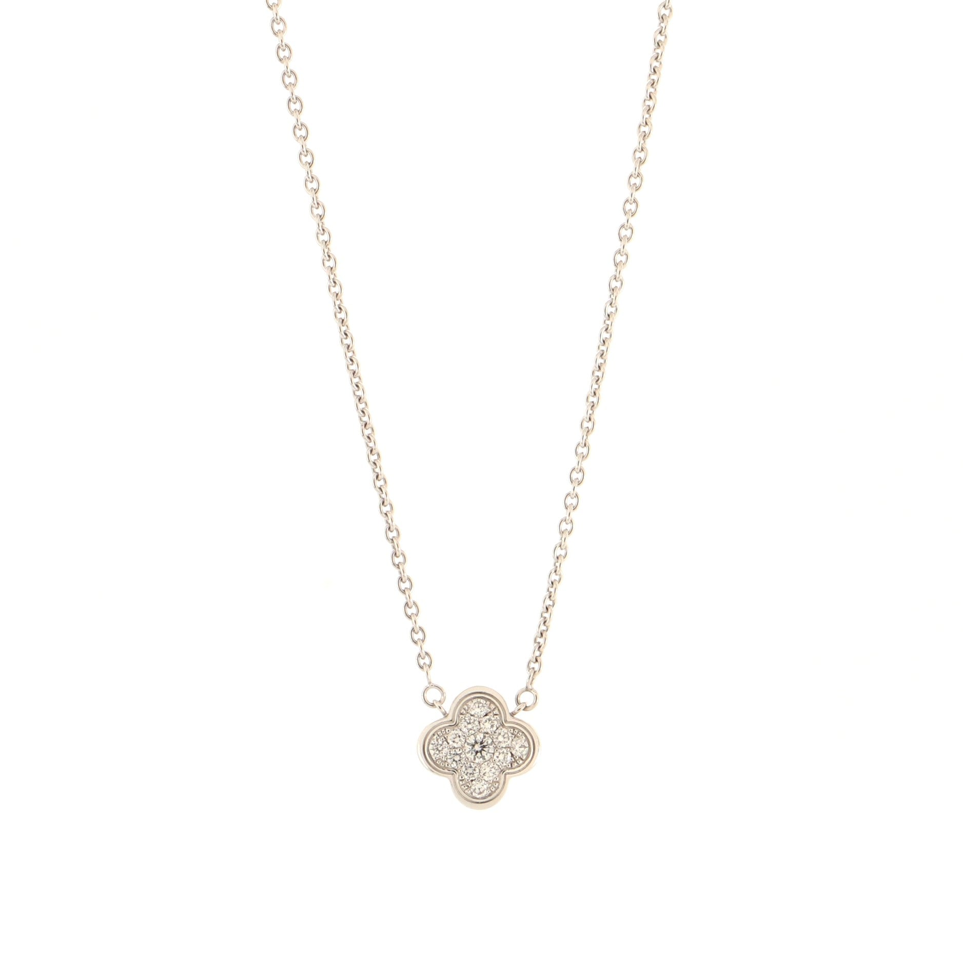 Pure Alhambra Pendant Necklace 18K White Gold with Diamonds