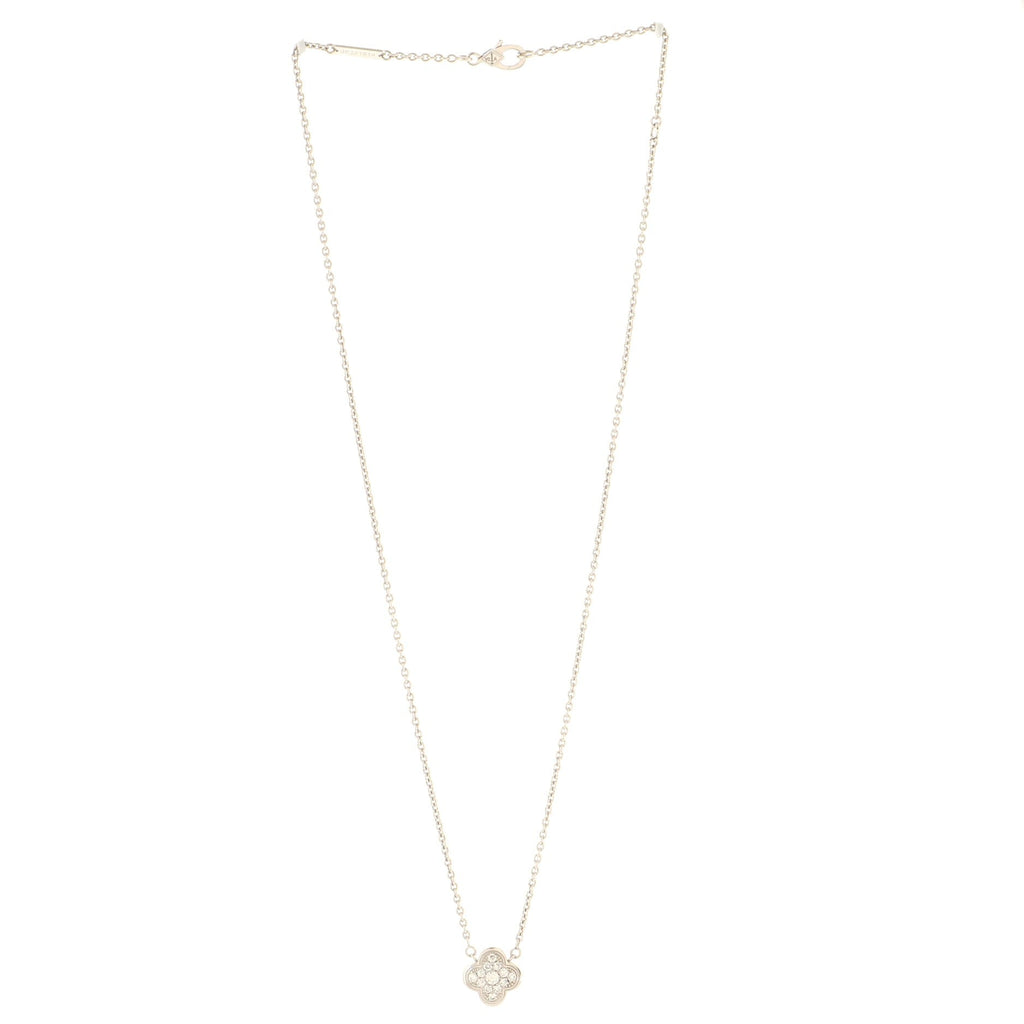 Pure Alhambra Pendant Necklace 18K White Gold with Diamonds