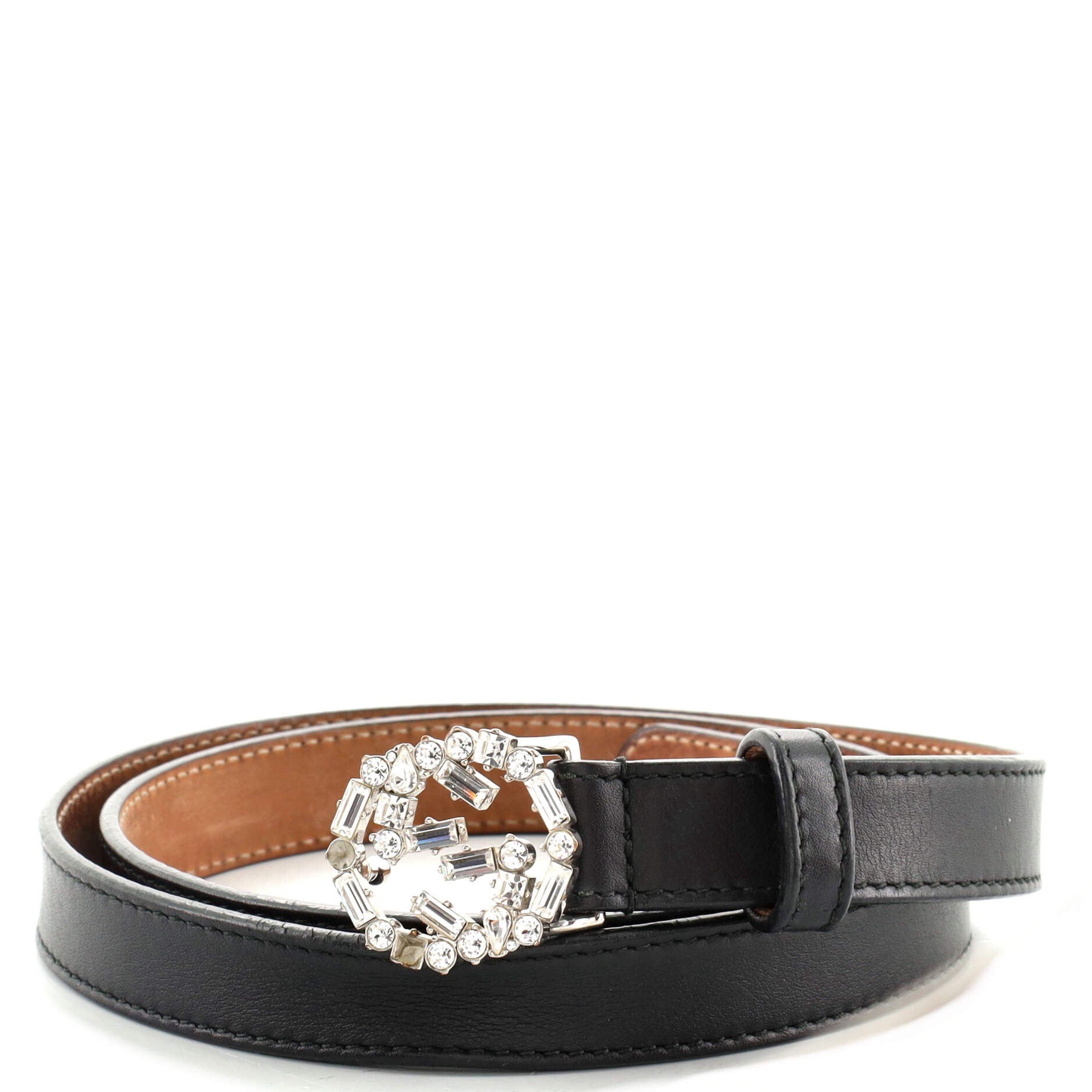 Interlocking G Belt Leather with Crystals Thin 80