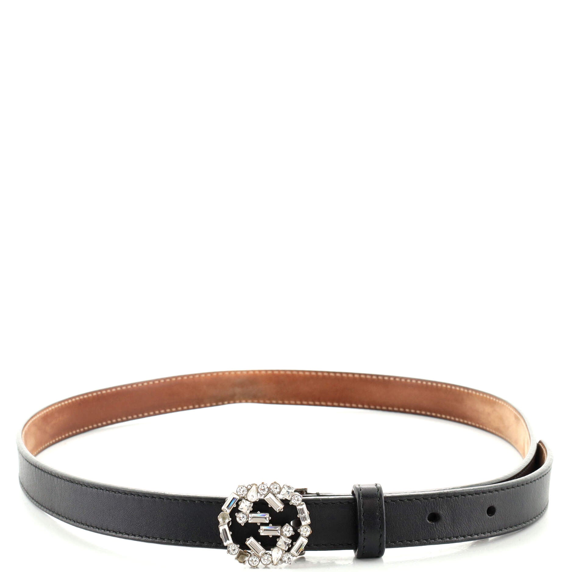 Interlocking G Belt Leather with Crystals Thin 80