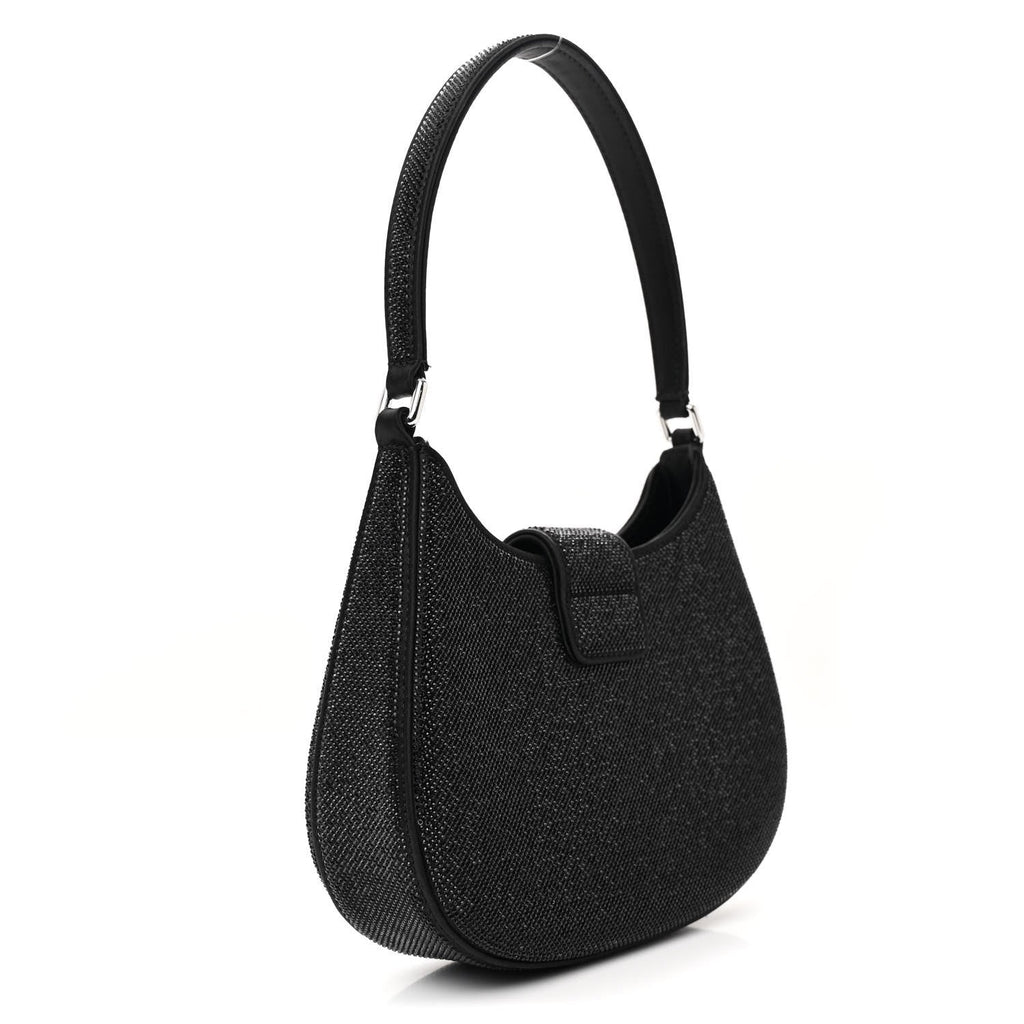 Calfskin Satin Crystal Embellished Small Legacy Glitter Hobo Black