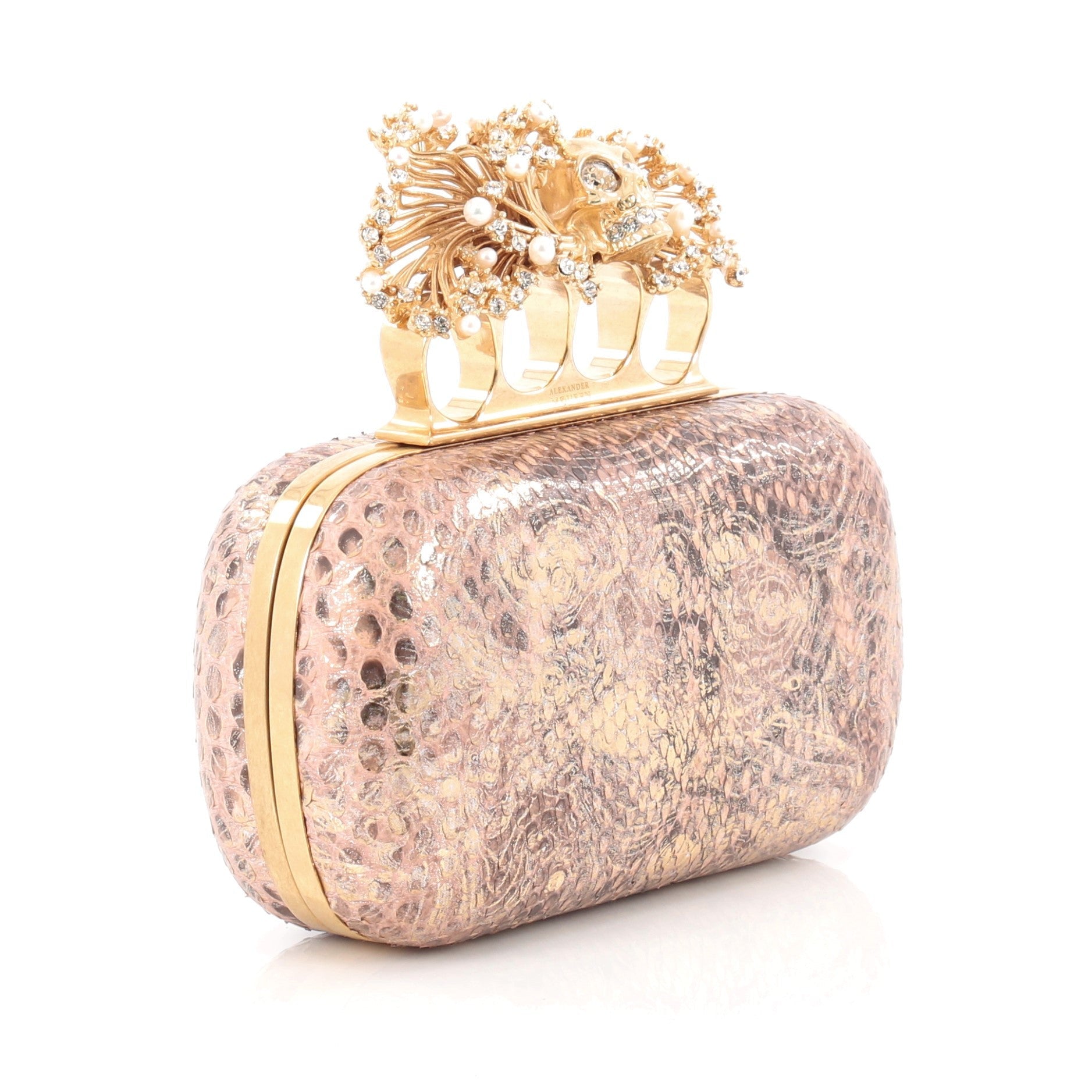 Flower Skull Knuckle Box Clutch Python Small