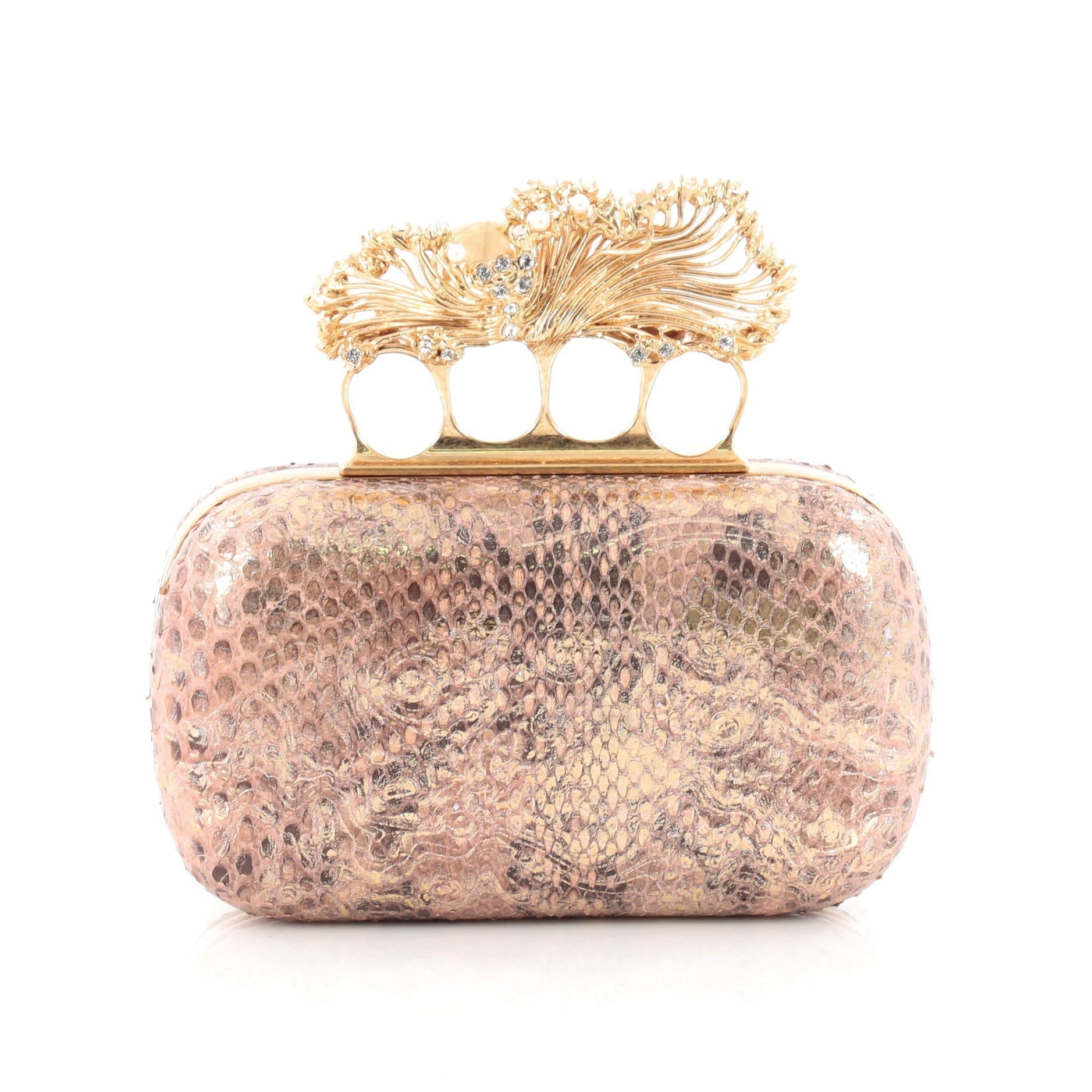 Flower Skull Knuckle Box Clutch Python Small