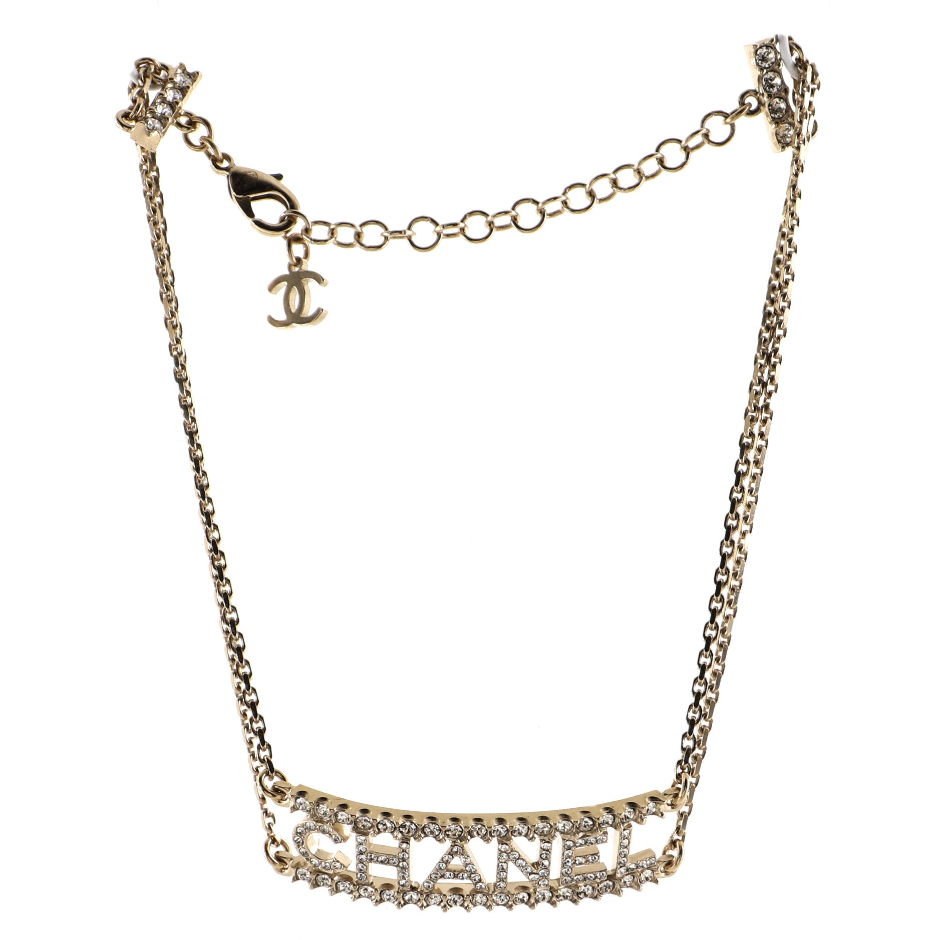 Logo CC Plate Choker Necklace Metal with Enamel