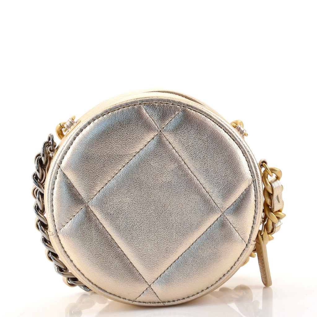 19 Round Clutch with Chain Quilted Lambskin