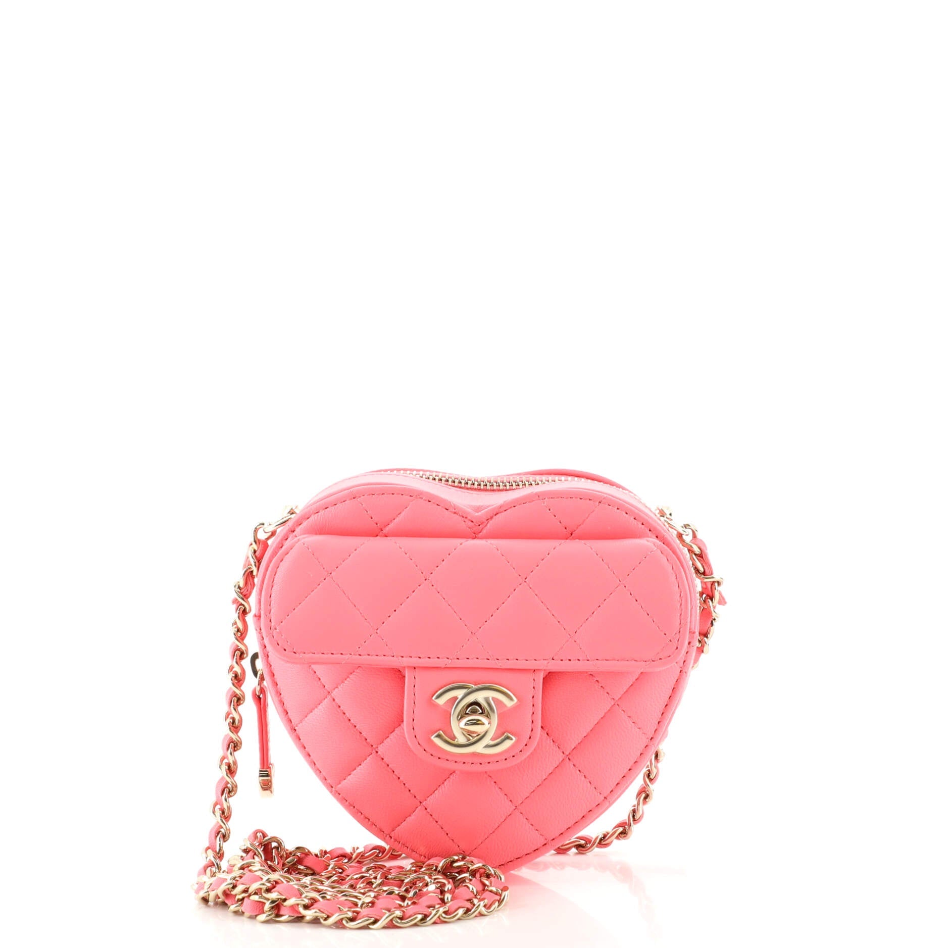 CC in Love Heart Clutch with Chain Quilted Lambskin