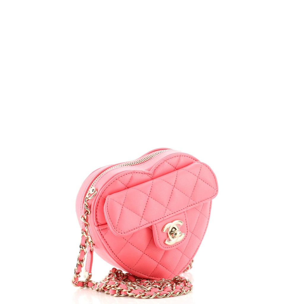 CC in Love Heart Clutch with Chain Quilted Lambskin