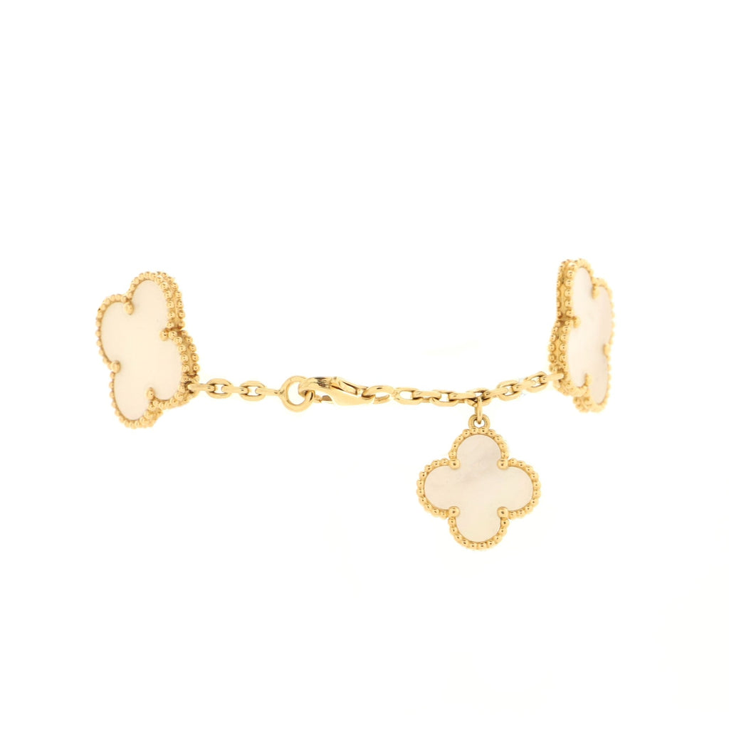 Magic Alhambra 5 Motifs Bracelet Yellow Gold with Mother of Pearl